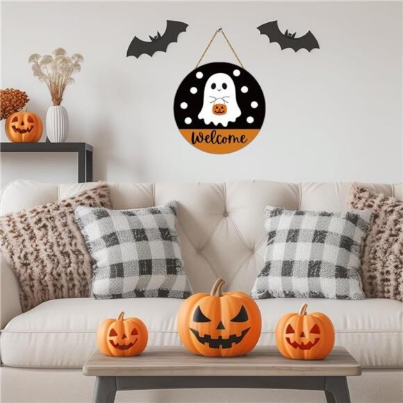 Halloween Decor Indoor Halloween Wreath Front Door Decorations Cute Ghost Decor - Picture 4 of 8